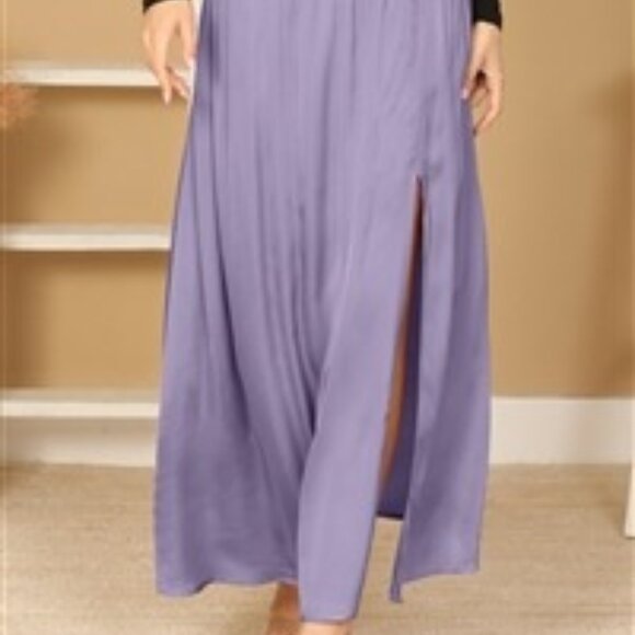 OLIVACEOUS Purple Smocked Waist Thigh High Split Medium Soft Satiny Midi/Maxi - Picture 5 of 8